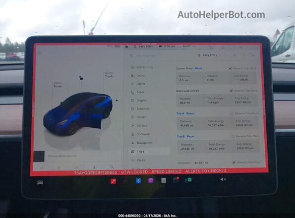 7SAYGDEE2RF199855 2024 TESLA MODEL Y Blue Вид задніх сидінь