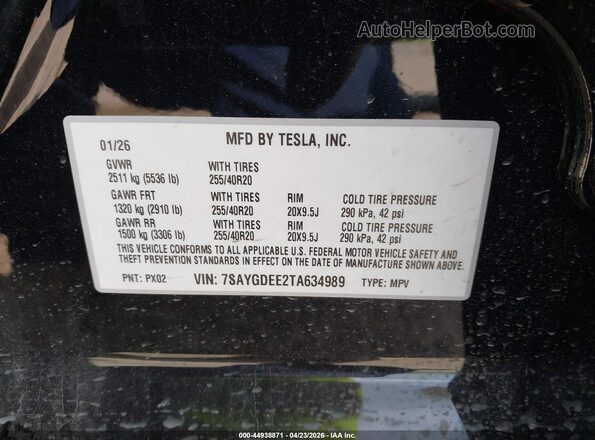 7SAYGDEE2TA634989 2026 TESLA MODEL Y Черный Вид подкапотного пространства