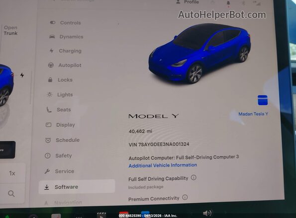 7SAYGDEE3NA001324 2022 TESLA MODEL Y Синий Вид задних сидений