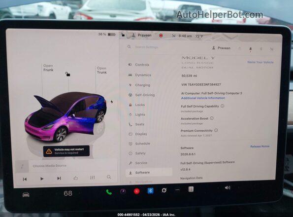 7SAYGDEE3NF384927 2022 TESLA MODEL Y Blue Vista de los asientos traseros