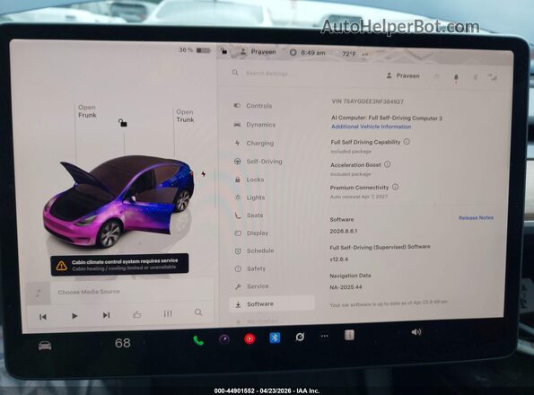 7SAYGDEE3NF384927 2022 TESLA MODEL Y Blue 