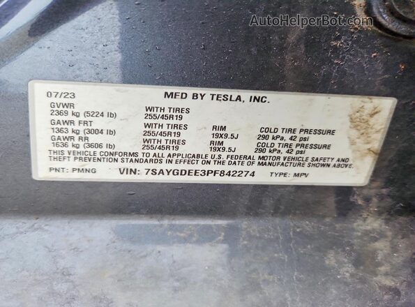 7SAYGDEE3PF842274 2023 TESLA MODEL Charcoal Widok wnętrza 360 stopni
