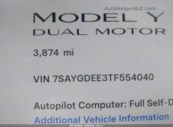 7SAYGDEE3TF554040 2026 TESLA MODEL Y Черный 