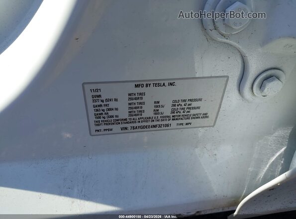 7SAYGDEE4NF321061 2022 TESLA MODEL Y White Շարժիչի բաժամունքի տեսք