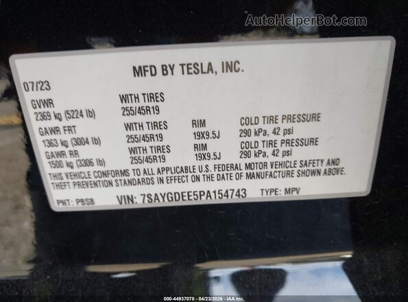 7SAYGDEE5PA154743 2023 TESLA MODEL Y Black Շարժիչի բաժամունքի տեսք