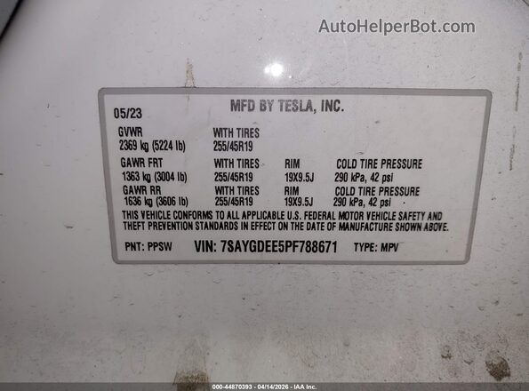 7SAYGDEE5PF788671 2023 TESLA MODEL Y White Вид підкапотного простору
