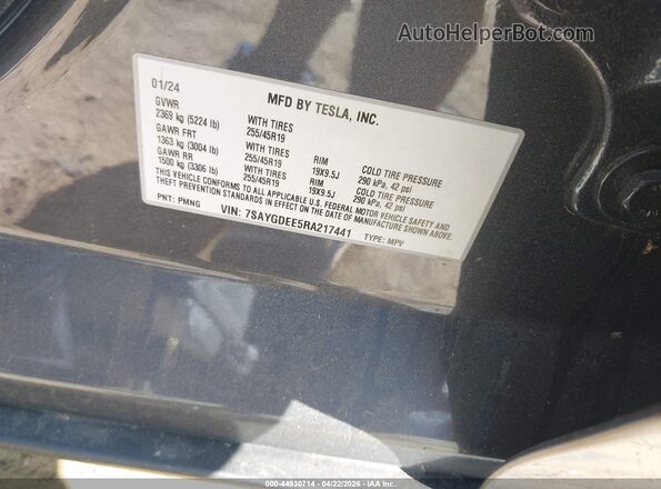 7SAYGDEE5RA217441 2024 TESLA MODEL Y Gray Շարժիչի բաժամունքի տեսք