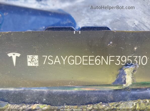 7SAYGDEE6NF395310 2022 TESLA MODEL Y Blue VIN կոդի պիտակի տեսք