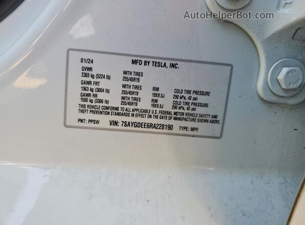 7SAYGDEE6RA228190 2024 TESLA MODEL Белый Вид подкапотного пространства