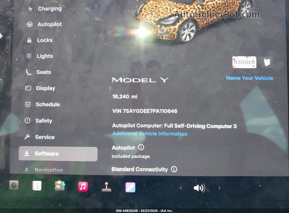 7SAYGDEE7PA110646 2023 TESLA MODEL Y Серый Панорамный вид салона 360°