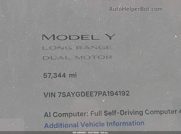 7SAYGDEE7PA194192 2023 TESLA MODEL Y Gray 