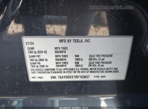 7SAYGDEE7RF163837 2024 TESLA MODEL Y Gray 