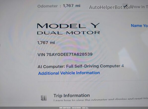 7SAYGDEE7TA628539 2026 TESLA MODEL Y Black Rear seats view