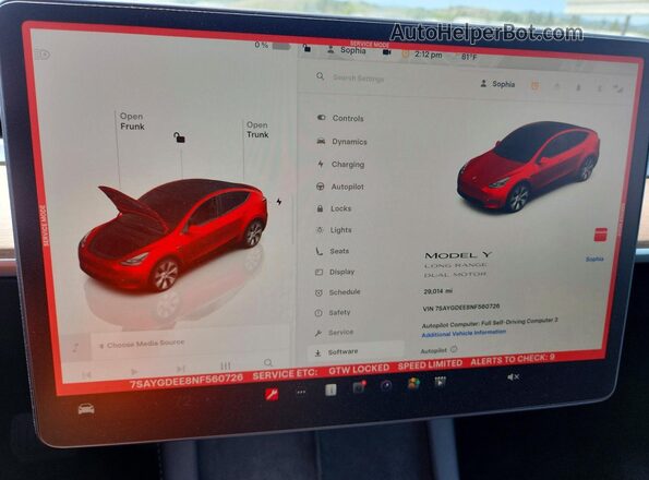 7SAYGDEE8NF560726 2022 TESLA MODEL Red ხელსაწყოთა პანელის ხედი