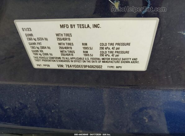 7SAYGDEE9PA062602 2023 TESLA MODEL Y Blue 