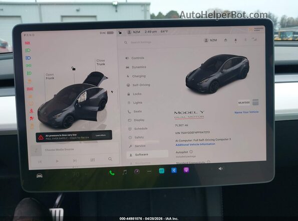 7SAYGDEF4PF647213 2023 TESLA MODEL Y Gray Vista de los asientos traseros