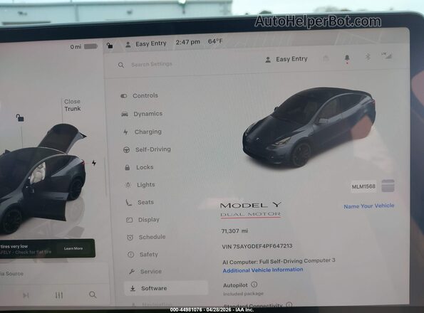7SAYGDEF4PF647213 2023 TESLA MODEL Y Gray 