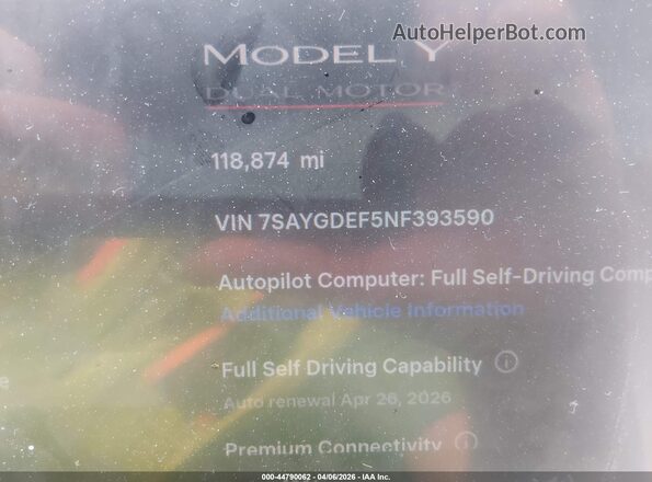 7SAYGDEF5NF393590 2022 TESLA MODEL Y Синий Вид задних сидений
