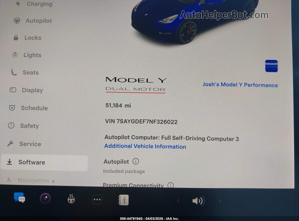 7SAYGDEF7NF326022 2022 TESLA MODEL Y Синий 