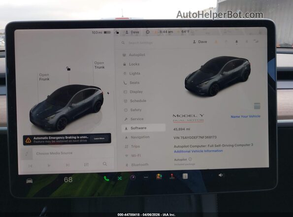 7SAYGDEF7NF368173 2022 TESLA MODEL Y Серый Вид задних сидений