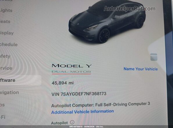 7SAYGDEF7NF368173 2022 TESLA MODEL Y Серый 