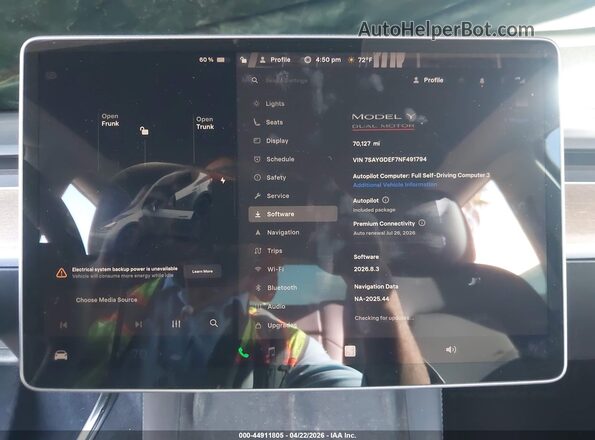 7SAYGDEF7NF491794 2022 TESLA MODEL Y Gray Vista de los asientos traseros