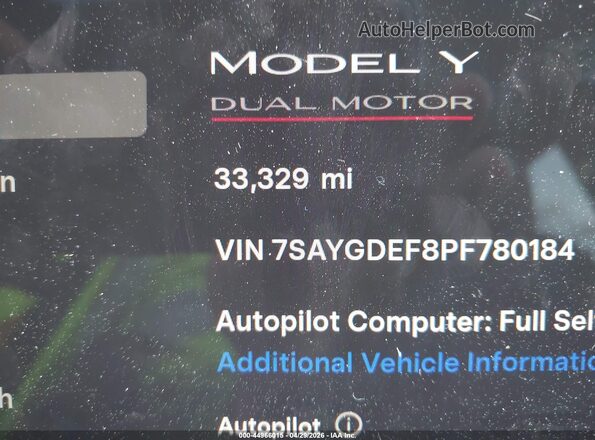 7SAYGDEF8PF780184 2023 TESLA MODEL Y Gray 