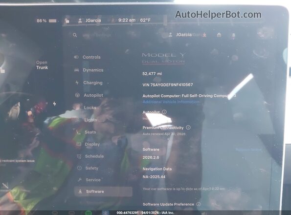 7SAYGDEF9NF410567 2022 TESLA MODEL Y Red Vista de los asientos traseros