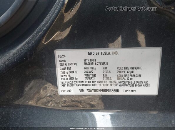 7SAYGDEF9RF053655 2024 TESLA MODEL Y Gray Շարժիչի բաժամունքի տեսք