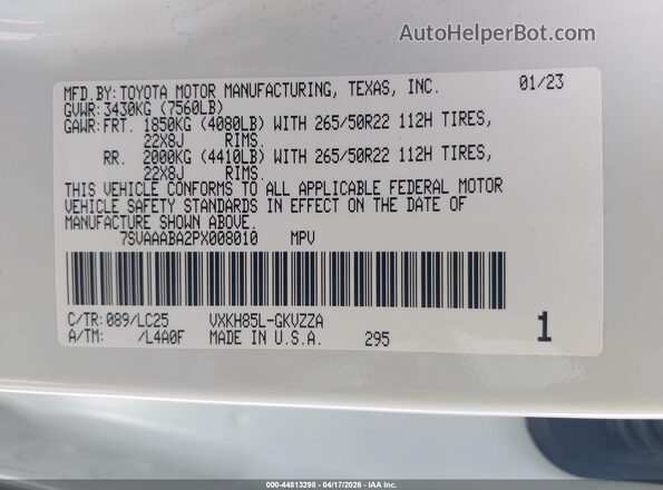 7SVAAABA2PX008010 2023 TOYOTA SEQUOIA Белый Вид подкапотного пространства
