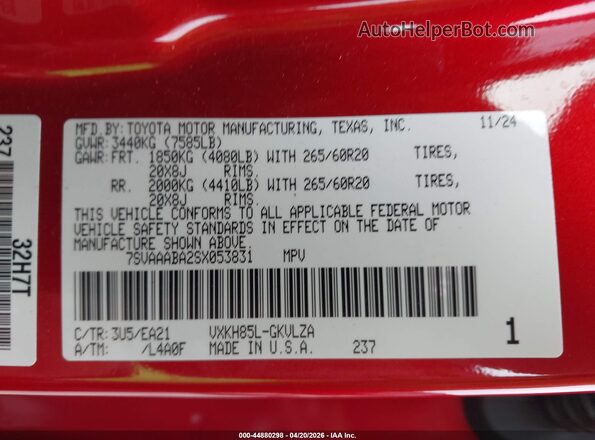 7SVAAABA2SX053831 2025 TOYOTA LIMITED Red Widok komory silnika