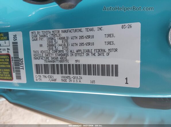 7SVAAABA7TX089791 2026 TOYOTA SEQUOIA Blue Engine compartment view