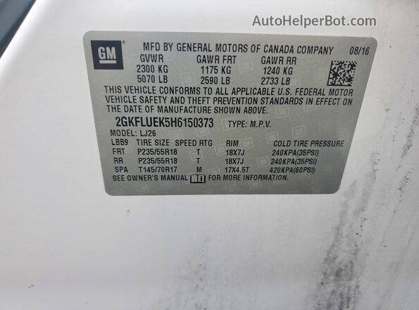 2GKFLUEK5H6150373 2017 GMC TERRAIN White 