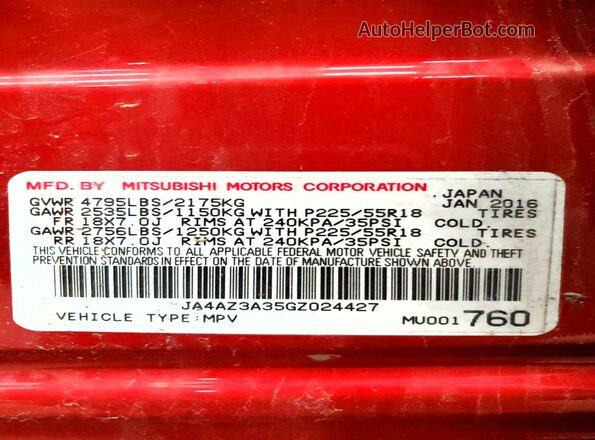 JA4AZ3A35GZ024427 2016 MITSUBISHI OUTLANDER Burgundy 