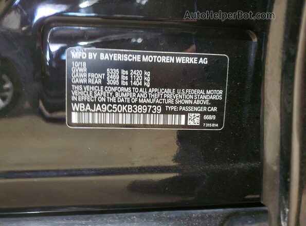WBAJA9C50KB389739 2019 BMW 5 SERIES Black Vista de la etiqueta del VIN