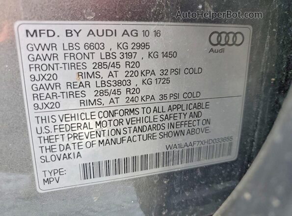 WA1LAAF7XHD033655 2017 AUDI Q7 Silver Панорамний вид салону 360°