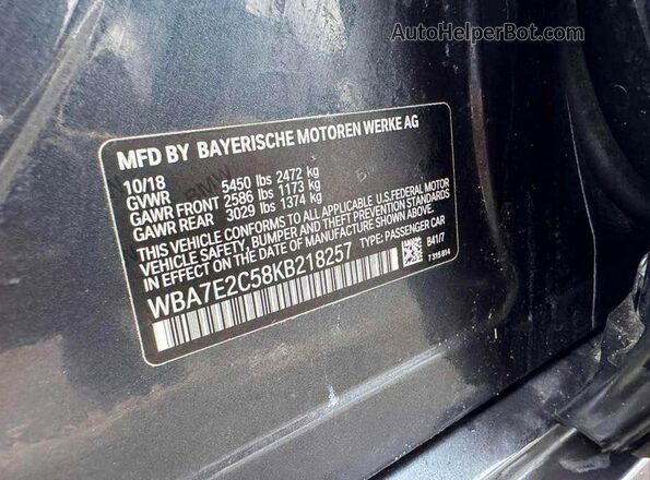 WBA7E2C58KB218257 2019 BMW 7 SERIES Charcoal Вид задніх сидінь