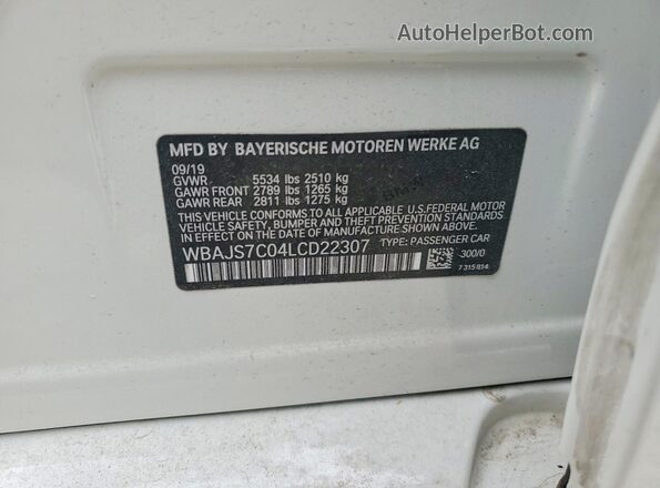 WBAJS7C04LCD22307 2020 BMW M5 White Widok naklejki z numerem VIN