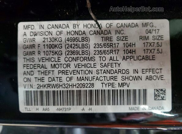 2HKRW6H32HH209228 2017 HONDA CRV Black 