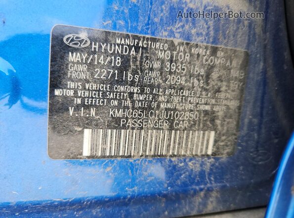 KMHC65LC1JU102850 2018 HYUNDAI IONIQ Blue Widok wnętrza 360 stopni