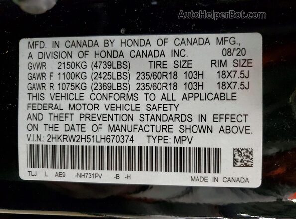 2HKRW2H51LH670374 2020 HONDA CR-V Black 