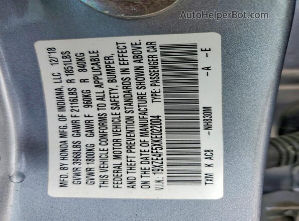19XZE4F5XKE022004 2019 HONDA INSIGHT Silver 