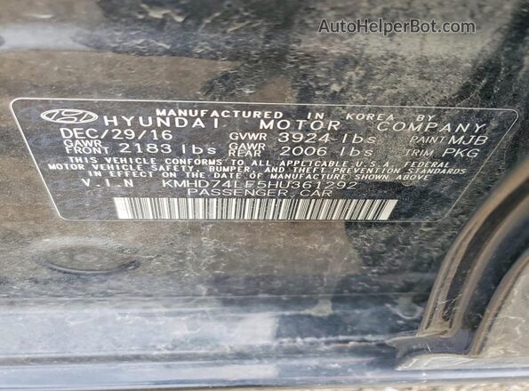 KMHD74LF5HU361292 2017 HYUNDAI ELANTRA Black 