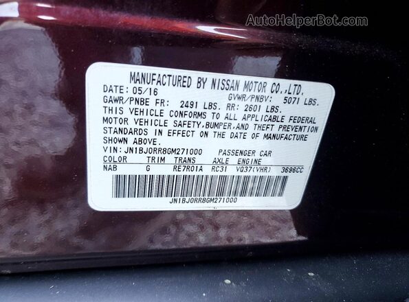 JN1BJ0RR8GM271000 2016 INFINITI QX50 Красный 