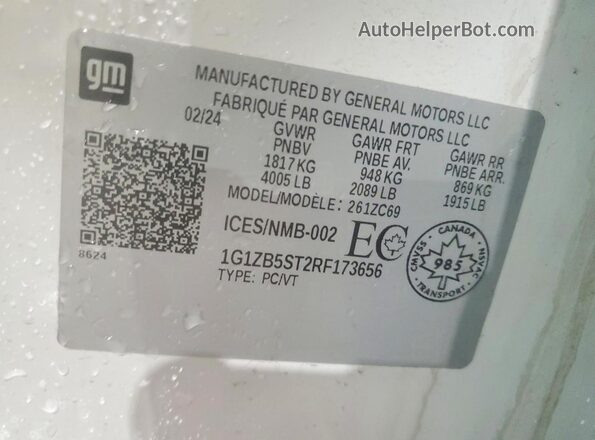 1G1ZB5ST2RF173656 2024 CHEVROLET MALIBU White Вид наклейки з VIN-кодом