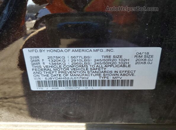 5J8YD4H52JL017902 2018 ACURA MDX Brown 