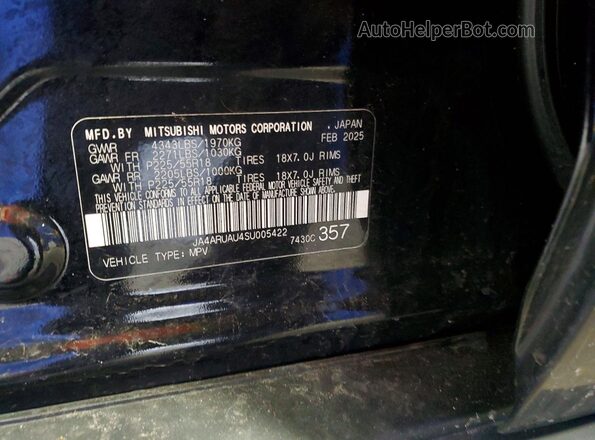 JA4ARUAU4SU005422 2025 MITSUBISHI OUTLANDER Black 