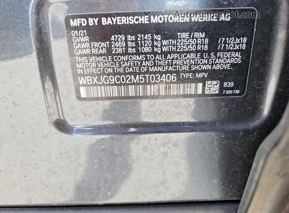 WBXJG9C02M5T03406 2021 BMW X1 Gray 