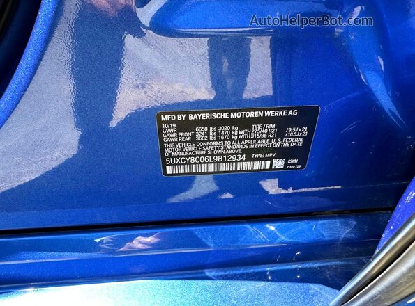 5UXCY8C06L9B12934 2020 BMW X6 Blue Вид задньої частини салону