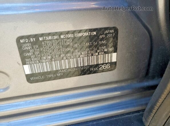 JA4AD3A32HZ052301 2017 MITSUBISHI OUTLANDER Серый Панорамный вид салона 360°